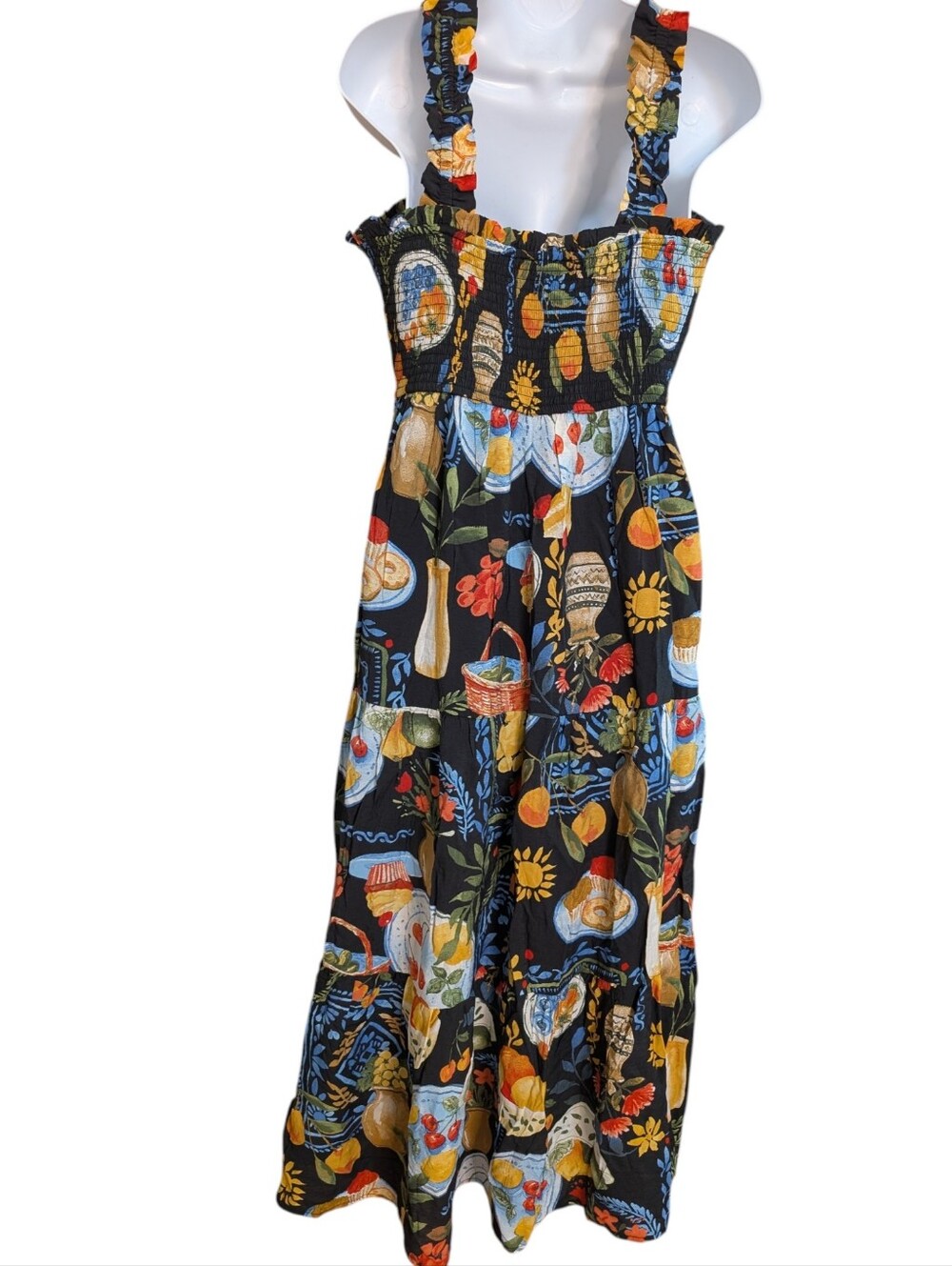 Blu Pepper Black Fruit-Print Tiered Midi Dress...Size Large - Picture 5 of 10